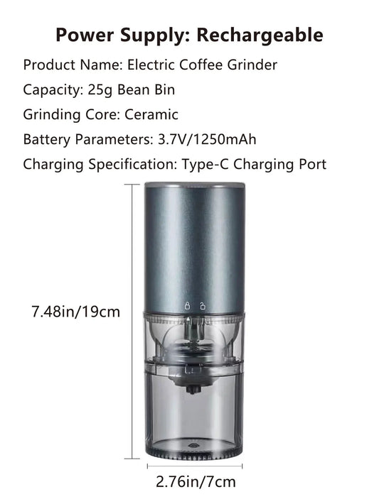 New Electric Bean Grinder Automatic Power-off Home USB Rechargeable Stainless Steel Portable External Adjustable Coffee Machine