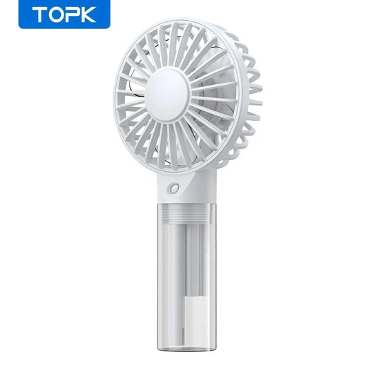 TOPK Mini Portable Fan 2000mAh USB Rechargeable Water Mist Spray Cooling Fan Personal Humidifier Desktop Electric Fan for home