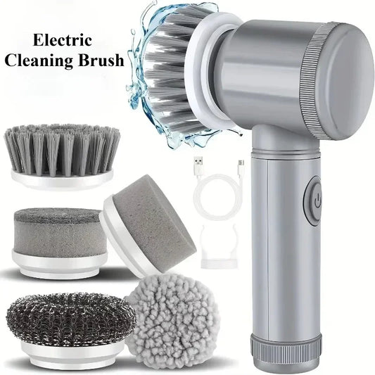 Electric Cleaning Brush, Electric Spin Scrubber, Bathroom Cordless Cleaning Brush Power Scrubber with 5 Replaceable Brush Heads