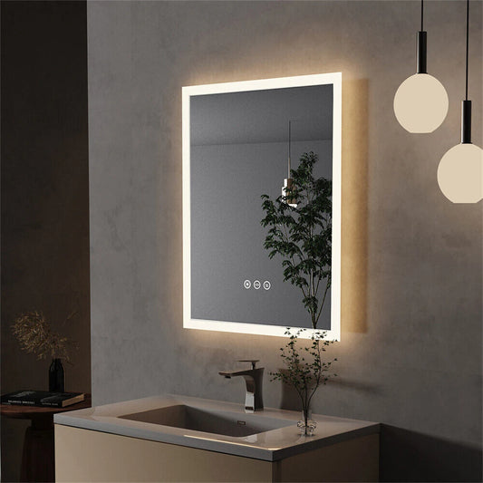 LED Bathroom Mirror with Backlit 400x500mm Wall Mounted Mirror for Vanity Dimmable 3 Colors Anti-Fog with Light Memory - CRI95