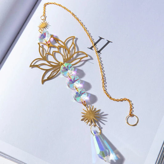 1PC Natural Stone Sun Catcher Crystal Wind Chimes Amethyst Lotus Hanging Window Garden Party Decorations