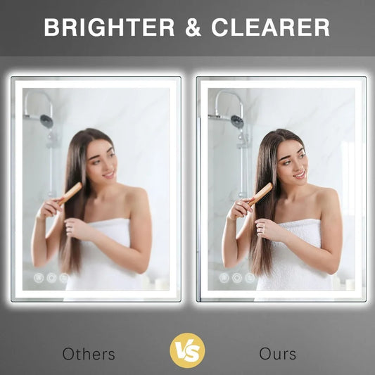 LED Mirror for Bathroom 20"x 28" with Frontlit and Backlit, Anti-Fog Mirror with Lights,Stepless 3 Colors Temperature & Dimmable