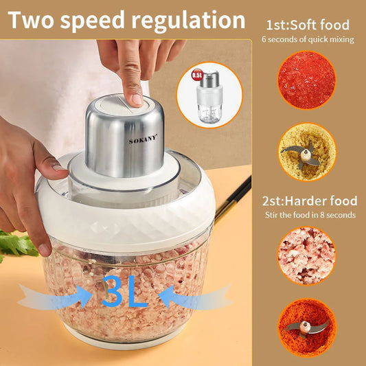 Electric Household Meat Grinder & Juicer Food Processor Kitchen Garlic Cutter Blender Suitable for Meat, Vegetables