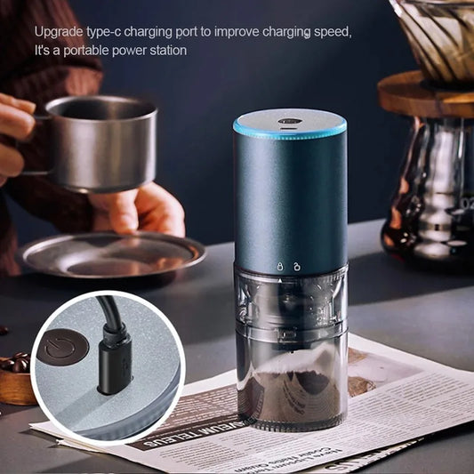 New Electric Bean Grinder Automatic Power-off Home USB Rechargeable Stainless Steel Portable External Adjustable Coffee Machine