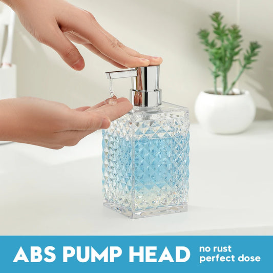 Clear Acrylic Liquid Hand Soap Dispenser(10oz) with Silver ABS Rust-Proof Pump for Bathroom, Kitchen, Countertop Transparent