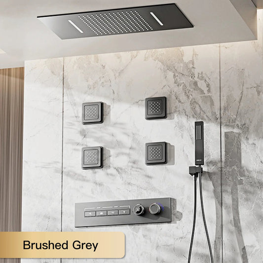 Luxury gun gray brass shower system with ceiling design Hidden LED digital display Dual control of Hot & Cold bathroom Faucet