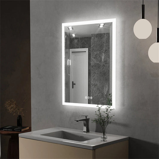 LED Bathroom Mirror with Backlit 400x500mm Wall Mounted Mirror for Vanity Dimmable 3 Colors Anti-Fog with Light Memory - CRI95