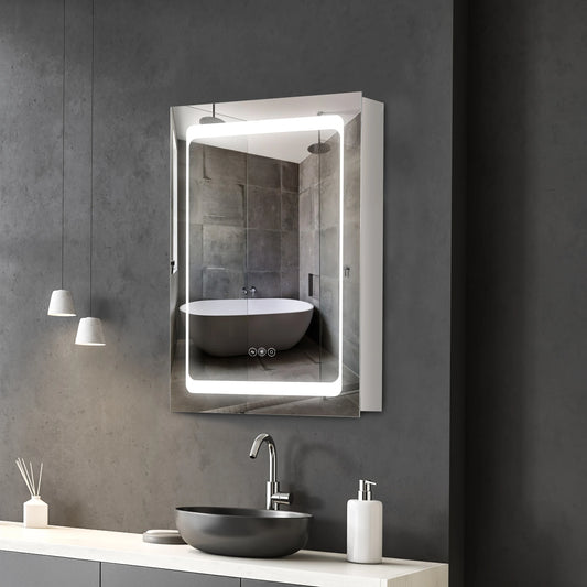 Bathroom Led Lighted Mirror, Wall-Mounted Medicine Cabinet W/ 3 Storage Shelves