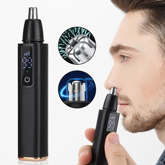 Portable Electric Nose Hair Trimmer LED Display Home Men Women Nose Hair Remover Safety Face Hair Cleaning Care Kit USB Charging