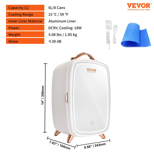 VEVOR 6L Mini Cosmetics Fridge Single Door Electric Refrigeration Keep Cooling Mask Beverage for Household Dormitory Car Use