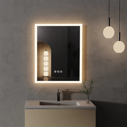 LUVODI LED Mirror Bathroom Wall Mounted Smart Touch Vanity Makeup Mirror with 3 Color Dimmable Defog