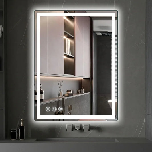 LED Mirror for Bathroom 20"x 28" with Frontlit and Backlit, Anti-Fog Mirror with Lights,Stepless 3 Colors Temperature & Dimmable