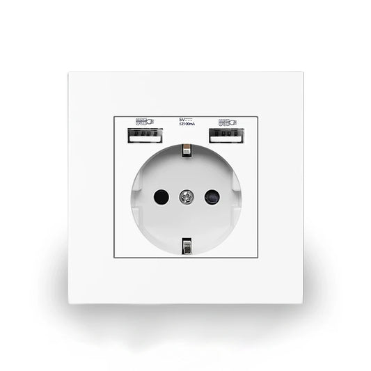 EU Wall USB Power Socket,5V 2.1A Electrical Outlet,86mm*86mm 16A Dual USB Port IOS Android Phone Charging Port Plug Socket