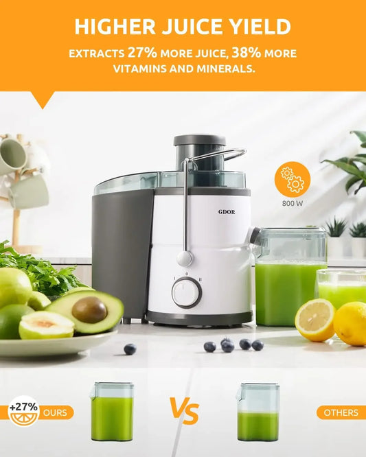 Juicer with 800W Motor, GDOR Juicer Machine with 3” Feed Chute, Dual Speeds Juice Maker for Fruits and Veggies, Anti-Drip