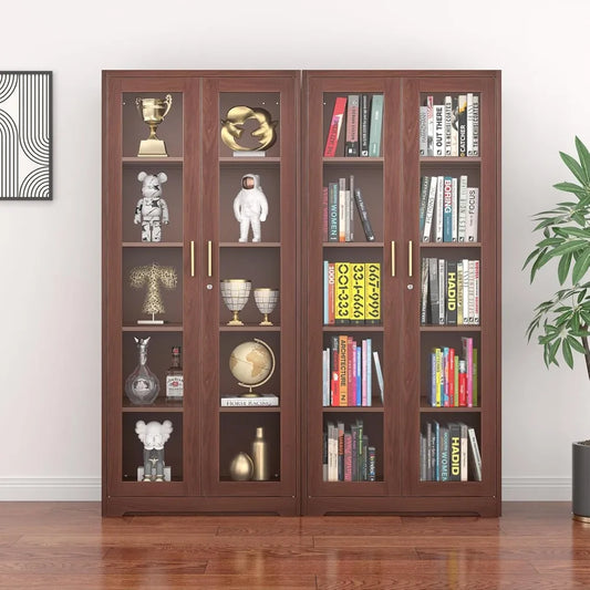 Glass Display Cabinet, Display Case with Glass Doors and Shelves,Metal Curio Cabinets with Locking, 71" Tall Bookcase with Doors