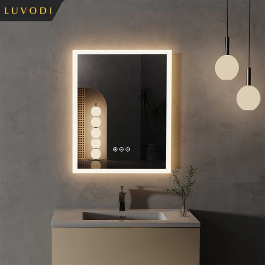 LUVODI LED Mirror Bathroom Wall Mounted Smart Touch Vanity Makeup Mirror with 3 Color Dimmable Defog