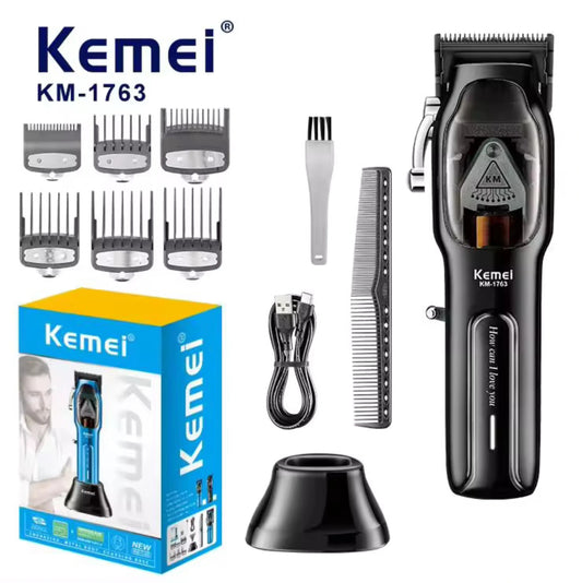 Kemei 9000RPM Hair Clipper Powerful Hair Trimmers Electric Barber Hair Cutting Machine Adjustable Metal Clippers for Men KM-1763