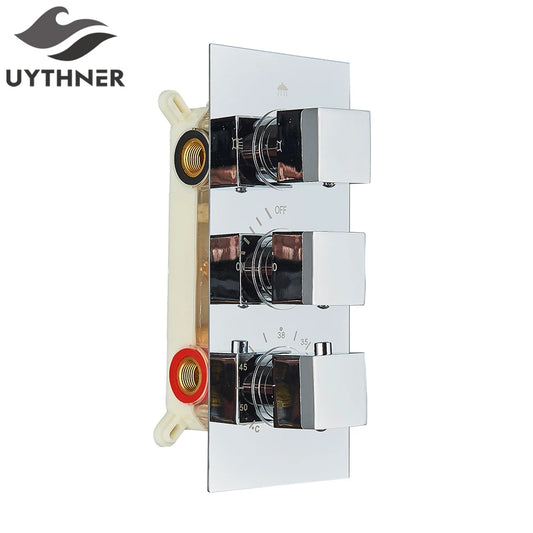 Matte Black 3 Ways Thermostatic Valve Mixer Bathroom Shower Faucet Accessory Water Temperature Concealed Control Diverter