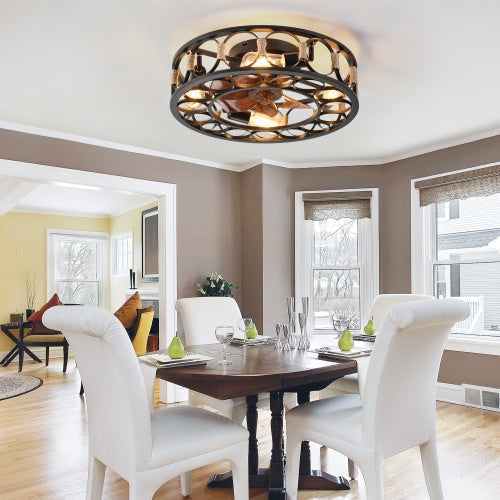 Cage Ceiling Fan With Light Remote Control, Low-profile Built-in Farmhouse Modern Ceiling Fan, 6 Speed Reversible Blades, Including 5 LED Bulbs Unavailable Platforms
