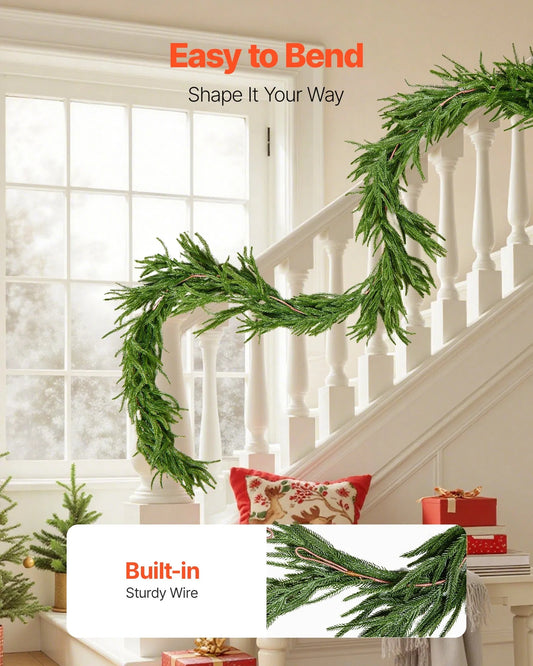 Faux Norfolk Christmas Garland 9Ft Artificial Greenery Xmas Decor For Fireplace
