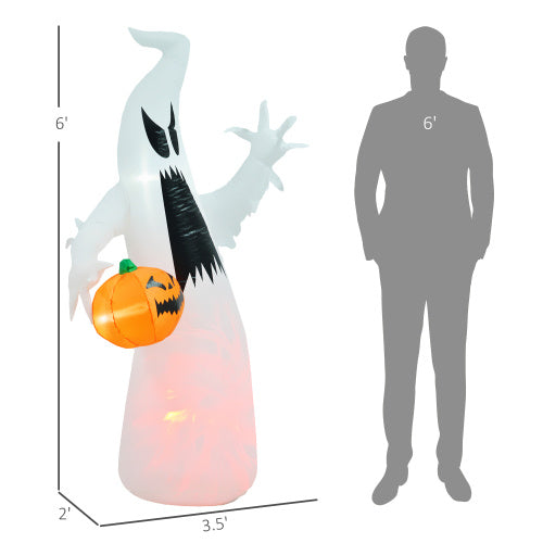 HOMCOM 5.9 Halloween Inflatable Outdoor Decoration Ghost With Pumpkin, Blow Up LED Yard Decor For Garden, Lawn, Party, Holiday, Waterproof