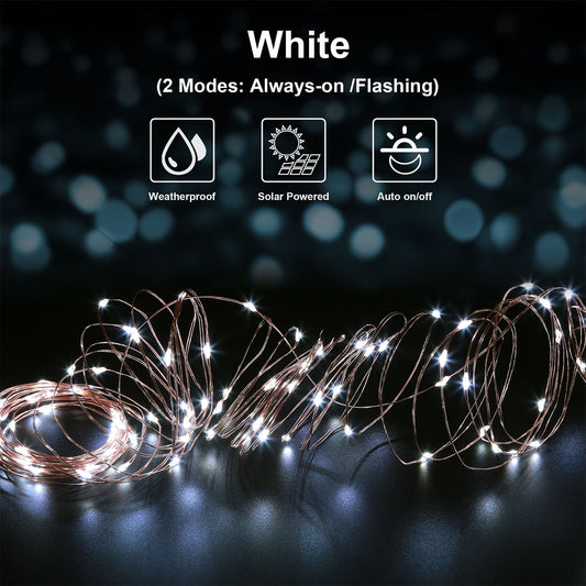 2 Light Color Options -- 1Pc Solar String Light Outdoor IP65 Waterproof Copper Wire String Lights Solar LED Fairy Lamps Wedding Party Festival