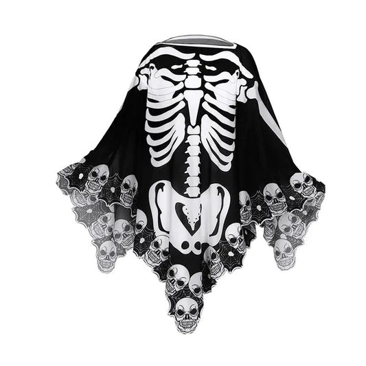 Halloween Skeleton Poncho Skull Bones Lace Skeleton Cape Shawl Halloween Costume Day Of The Dead Poncho For Halloween Horror Theme Trick Or Treat Birthday Party