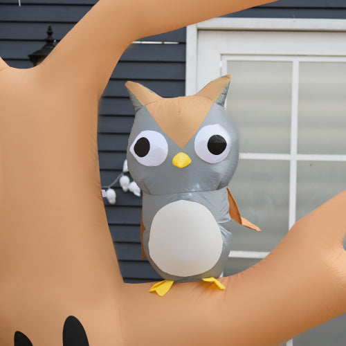 HOMCOM 7.5 Tall Lighted Halloween Inflatables Outdoor Decorations Haunted Tree With Owl, Ghost, Pumpkins, Blow Up LED Yard Decor For Garden, Lawn, Party, Holiday, Waterproof