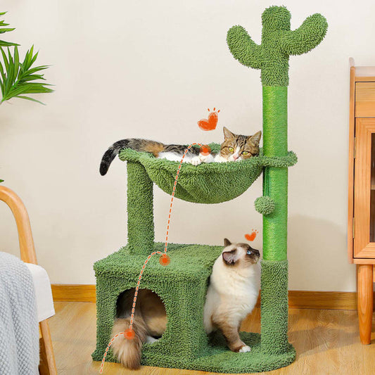 Cactus Cat Tree 40 Inch Cat Tower With Large Metal Carpet Hammock, Indoor Cat Cat Scratch Pillar With Apartment & Hanging Ball, -Prohibited Platform-Shein, No Shipping On Weekends