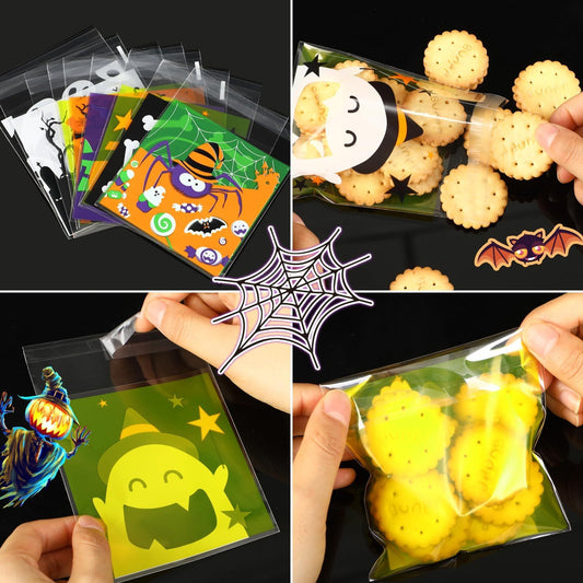 Halloween 450pcs Self-adhesive Candy Cellophane Treat Bags Cookie Bags For Halloween Trick Or Treat Goodie Party Favor Supplies-9 Patterns-Cannot Be Listed On Amazon Platform