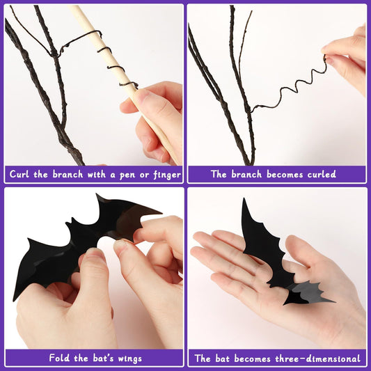Curly Willow Branches 29.5 Inch Artificial Bendable Stems Black Branches With 36Pcs Halloween Bat Stickers For Halloween Wreath Home Party Decorations--Cannot Be Listed On Amazon Platform