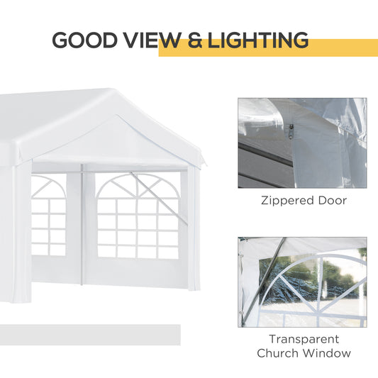 13' X 26' Heavy-Duty Outdoor Carport Party Event Tent, Patio Gazebo Canopy Pavilion With 4 Sidewalls & 8 Windows, White