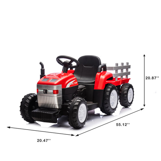 Red, 12V7AH Battery Powered Toy Tractor With Trailer