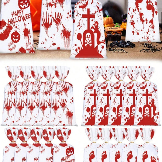 50-Pack Halloween Cellophane Candy Bags 10.5 X 4.9 Inch Halloween-Themed Gift Bags, Includes 50 Gold Twist Ties, Halloween Party Supplies Trick-or-Treat Party Favor Bags