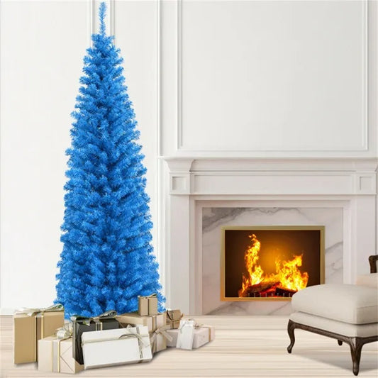 6FT Artificial Christmas Tree - 520 Branch Tips, Blue Pencil Shape Design