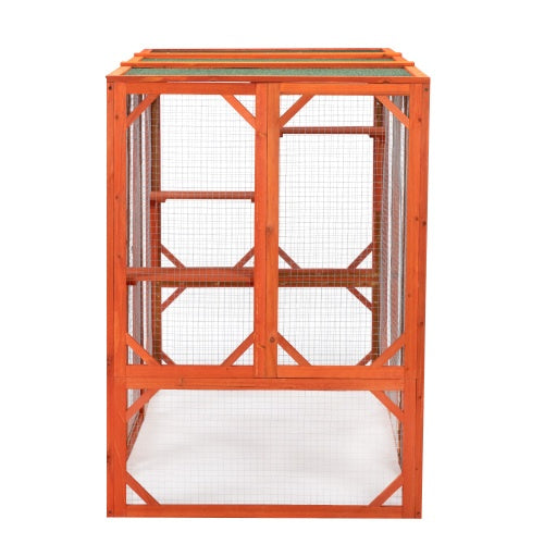 Wooden Cat House, Outdoor Cat Cage With Waterproof Asphalt Board And Cat Habitat, Orange