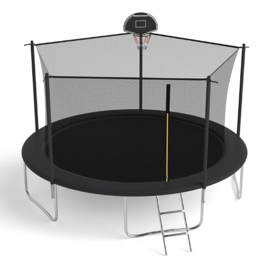 14 FT TRAMPOLINE INSIDE SAFETY NET WITH BASKETBALL HOOP