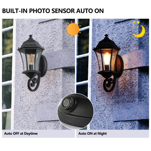 Outdoor Waterproof Glass Retro Wall Light Support Many Types Of Bulbs -2 Packs With Light Sensing Unavailable Platform