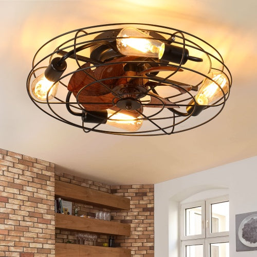 Lantern Style 20 Inch Farmhouse Low Profile Ceiling Fan Light