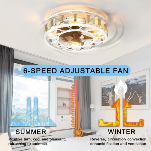 Cage Ceiling Fan With Light Remote Control, Semi-recessed Modern Ceiling Fan, 6 Speed Reversible Blades, 4 LED Bulbs Included Unavailable Platforms