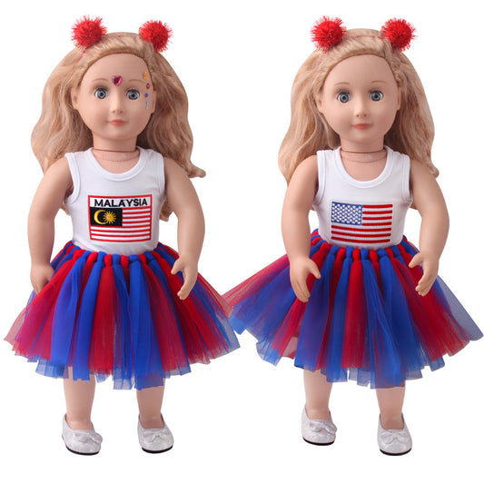 18-inch American Girl Doll Clothes Printed Short Sleeve  Handmade Veil Skirt  Hair Ball Hair Hoop