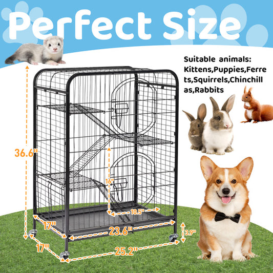 64x43X93cm Assembled Square Tube Iron Wire Black Cat And Dog Cage