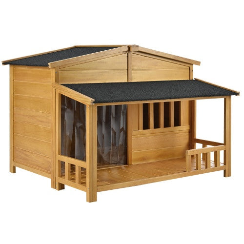 GO 47.2 Wooden Dog House, Outdoor & Indoor Dog Crate, Pet Kennel With Porch, Solid Wood, Weatherproof, Medium, Nature