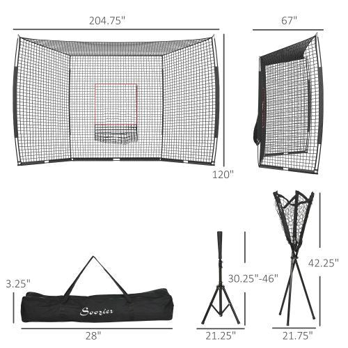 Soozier 17X 5.5Baseball Net With Strike Zone, Tee, Caddy, And Carry Bag For Pitching And Hitting, Portable Extra Large Softball And Baseball Training Equipment