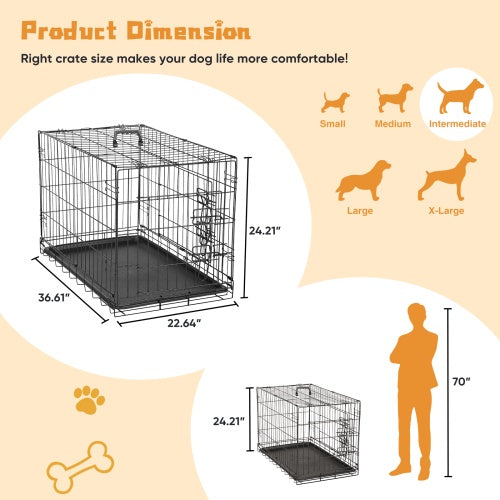 Dog Crate With Divider Double Door Folding Wire Dog Crate With Plastic Leak-proof Plate, Indoor Pet Kennel