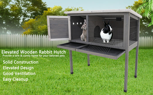 Wooden Rabbit Cage, Indoor And Outdoor Rabbit Cage With Roof And Removable Tray