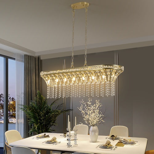 Modern Champagne Gold Kitchen Island Lamp - Oval Crystal Ceiling Chandelier Unavailable Platform