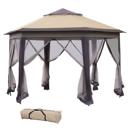 13' X 13' Pop Up Gazebo, Hexagonal Canopy Shelter With 6 Zippered Mesh Netting, Event Tent With Stro