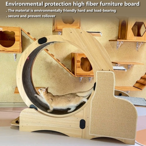 5-in-1 Cat Sports Running Wheel, Cats Wheel Wood Climbing Frame, Cat Litter Fitness Wheel, Oversized Roller Cat Indoor Activity Center,Large