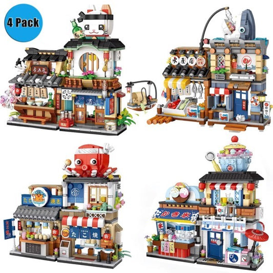 4 PACK BRICK BUILDING KIDS SET, 2969 PCS BUILDING BLOCK SET JAPAN STREET BUILDING PLAYSET GIFTS